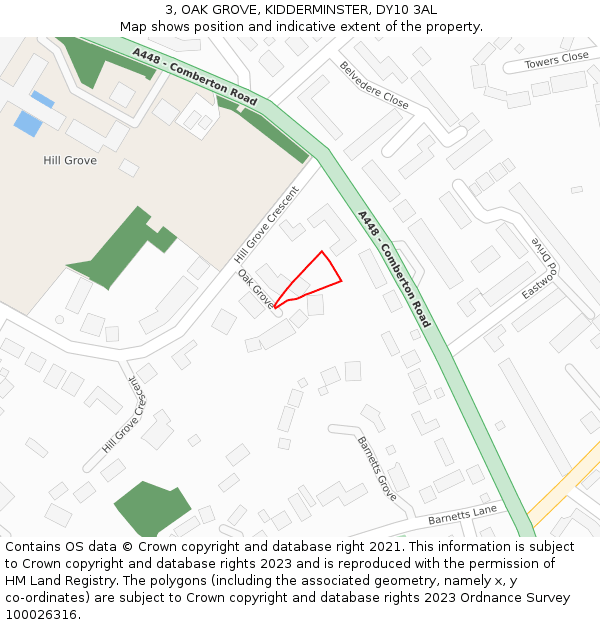 3, OAK GROVE, KIDDERMINSTER, DY10 3AL: Location map and indicative extent of plot