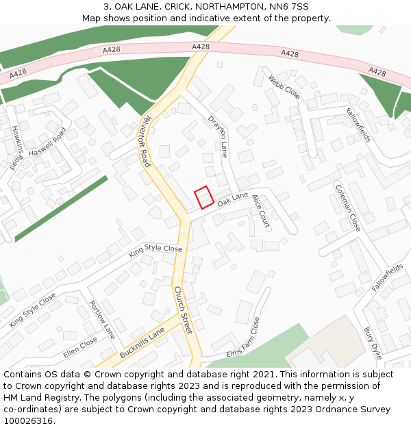 3, OAK LANE, CRICK, NORTHAMPTON, NN6 7SS: Location map and indicative extent of plot