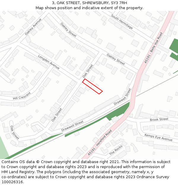 3, OAK STREET, SHREWSBURY, SY3 7RH: Location map and indicative extent of plot
