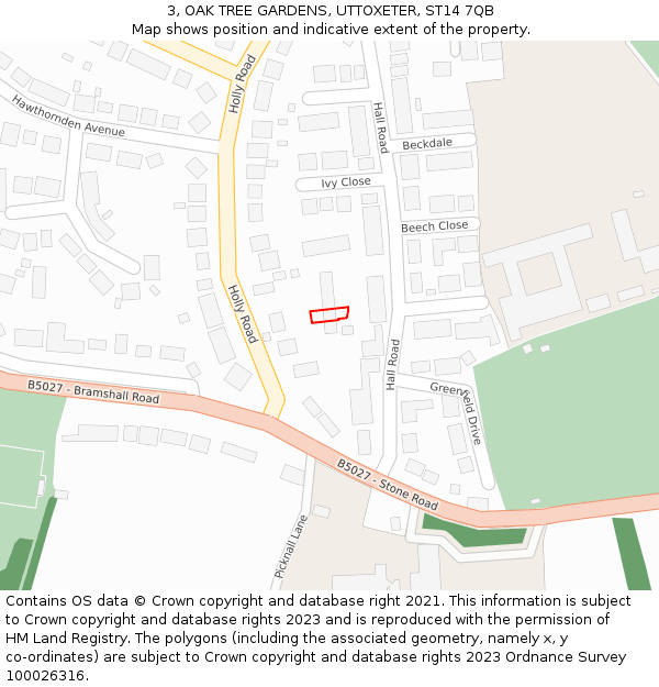 3, OAK TREE GARDENS, UTTOXETER, ST14 7QB: Location map and indicative extent of plot