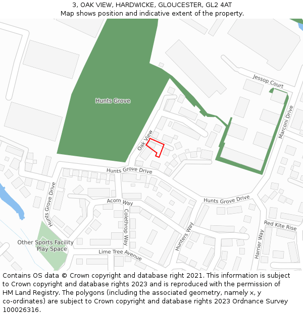 3, OAK VIEW, HARDWICKE, GLOUCESTER, GL2 4AT: Location map and indicative extent of plot