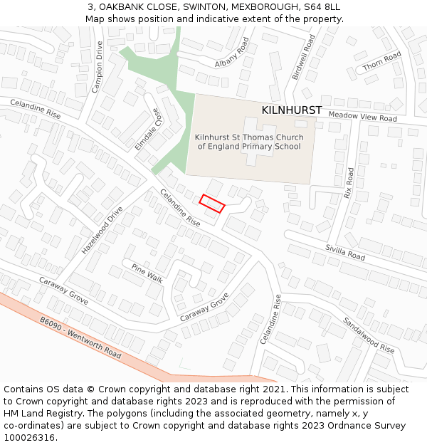 3, OAKBANK CLOSE, SWINTON, MEXBOROUGH, S64 8LL: Location map and indicative extent of plot
