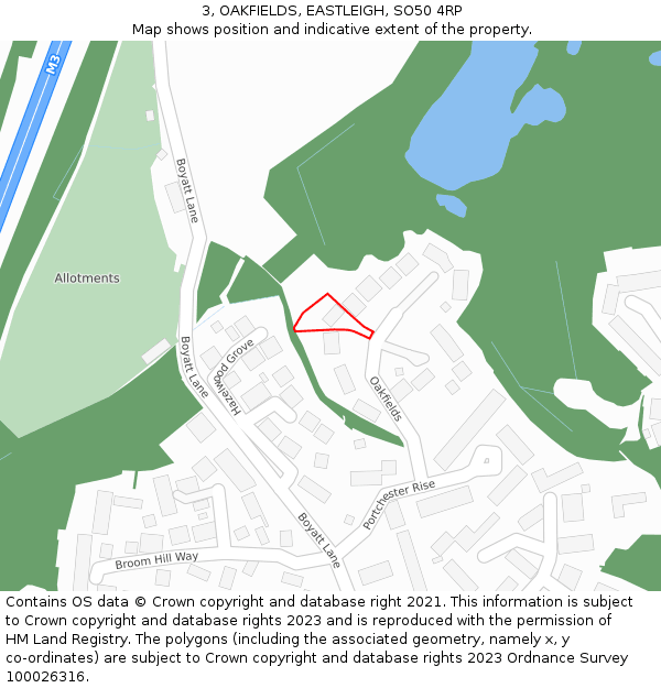 3, OAKFIELDS, EASTLEIGH, SO50 4RP: Location map and indicative extent of plot