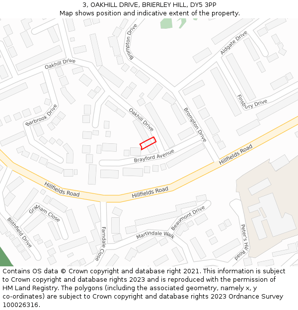 3, OAKHILL DRIVE, BRIERLEY HILL, DY5 3PP: Location map and indicative extent of plot