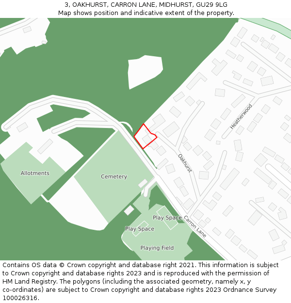 3, OAKHURST, CARRON LANE, MIDHURST, GU29 9LG: Location map and indicative extent of plot