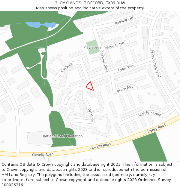 3, OAKLANDS, BIDEFORD, EX39 3HW: Location map and indicative extent of plot