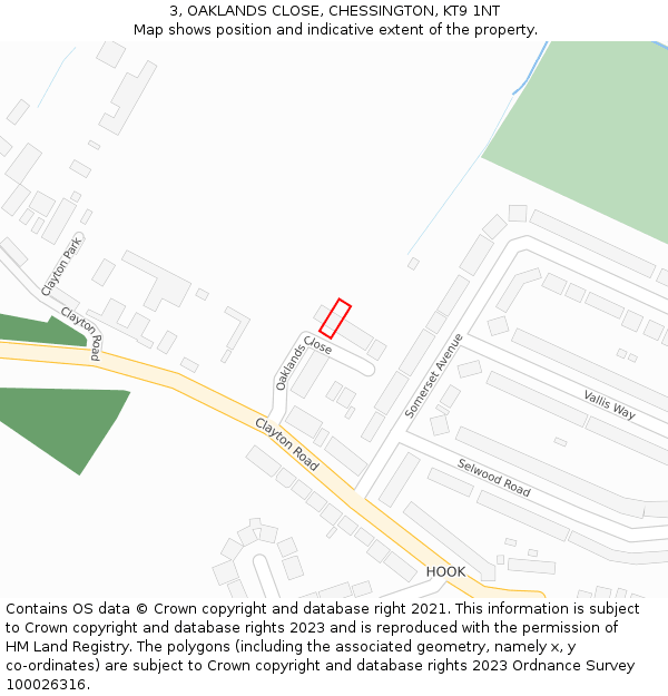 3, OAKLANDS CLOSE, CHESSINGTON, KT9 1NT: Location map and indicative extent of plot