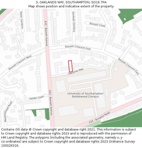 3, OAKLANDS WAY, SOUTHAMPTON, SO16 7PA: Location map and indicative extent of plot