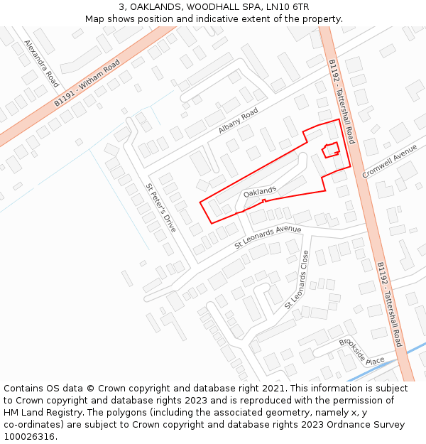 3, OAKLANDS, WOODHALL SPA, LN10 6TR: Location map and indicative extent of plot