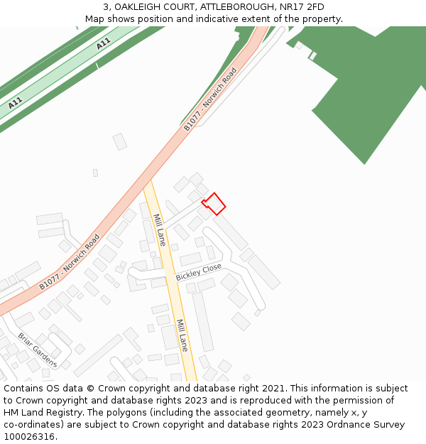 3, OAKLEIGH COURT, ATTLEBOROUGH, NR17 2FD: Location map and indicative extent of plot