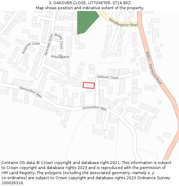 3, OAKOVER CLOSE, UTTOXETER, ST14 8XZ: Location map and indicative extent of plot