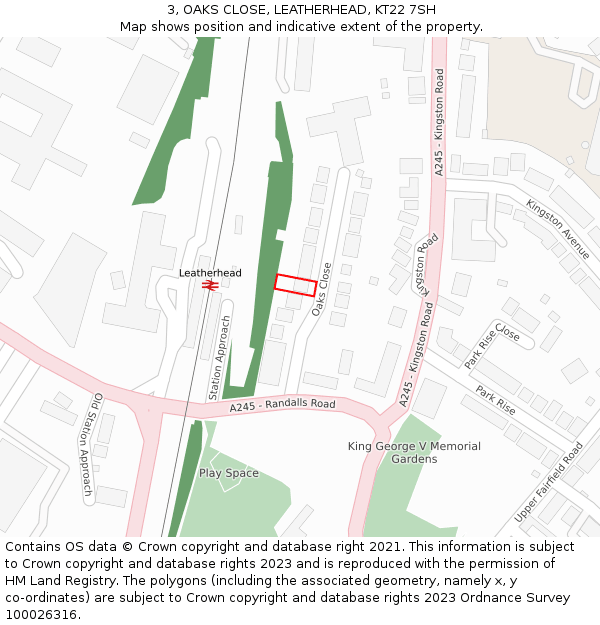 3, OAKS CLOSE, LEATHERHEAD, KT22 7SH: Location map and indicative extent of plot