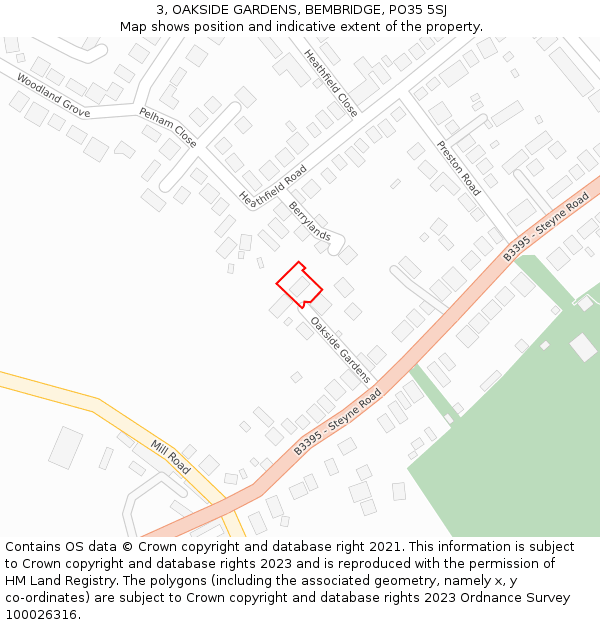 3, OAKSIDE GARDENS, BEMBRIDGE, PO35 5SJ: Location map and indicative extent of plot