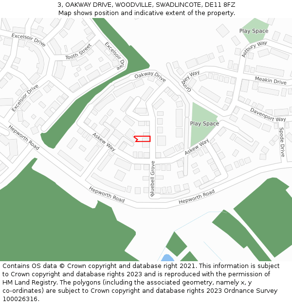 3, OAKWAY DRIVE, WOODVILLE, SWADLINCOTE, DE11 8FZ: Location map and indicative extent of plot