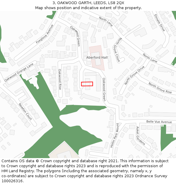 3, OAKWOOD GARTH, LEEDS, LS8 2QX: Location map and indicative extent of plot