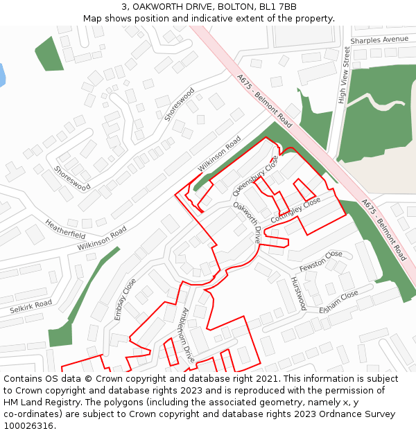 3, OAKWORTH DRIVE, BOLTON, BL1 7BB: Location map and indicative extent of plot