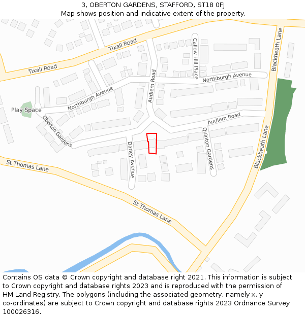3, OBERTON GARDENS, STAFFORD, ST18 0FJ: Location map and indicative extent of plot
