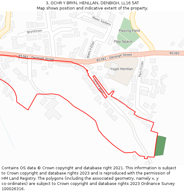 3, OCHR Y BRYN, HENLLAN, DENBIGH, LL16 5AT: Location map and indicative extent of plot