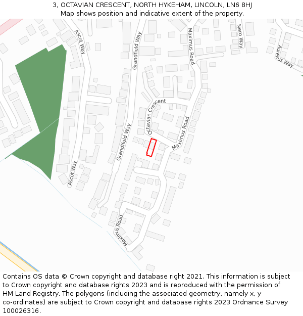 3, OCTAVIAN CRESCENT, NORTH HYKEHAM, LINCOLN, LN6 8HJ: Location map and indicative extent of plot