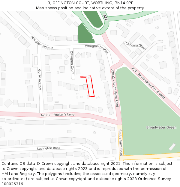 3, OFFINGTON COURT, WORTHING, BN14 9PF: Location map and indicative extent of plot