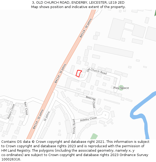 3, OLD CHURCH ROAD, ENDERBY, LEICESTER, LE19 2ED: Location map and indicative extent of plot