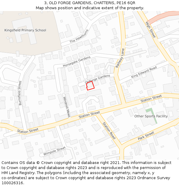 3, OLD FORGE GARDENS, CHATTERIS, PE16 6QR: Location map and indicative extent of plot