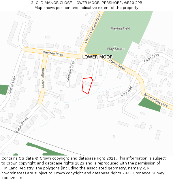 3, OLD MANOR CLOSE, LOWER MOOR, PERSHORE, WR10 2PR: Location map and indicative extent of plot