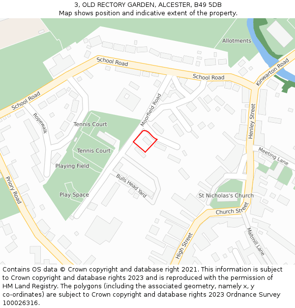 3, OLD RECTORY GARDEN, ALCESTER, B49 5DB: Location map and indicative extent of plot