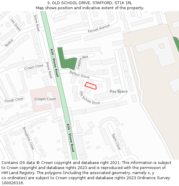 3, OLD SCHOOL DRIVE, STAFFORD, ST16 1RL: Location map and indicative extent of plot