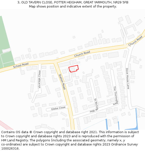 3, OLD TAVERN CLOSE, POTTER HEIGHAM, GREAT YARMOUTH, NR29 5FB: Location map and indicative extent of plot