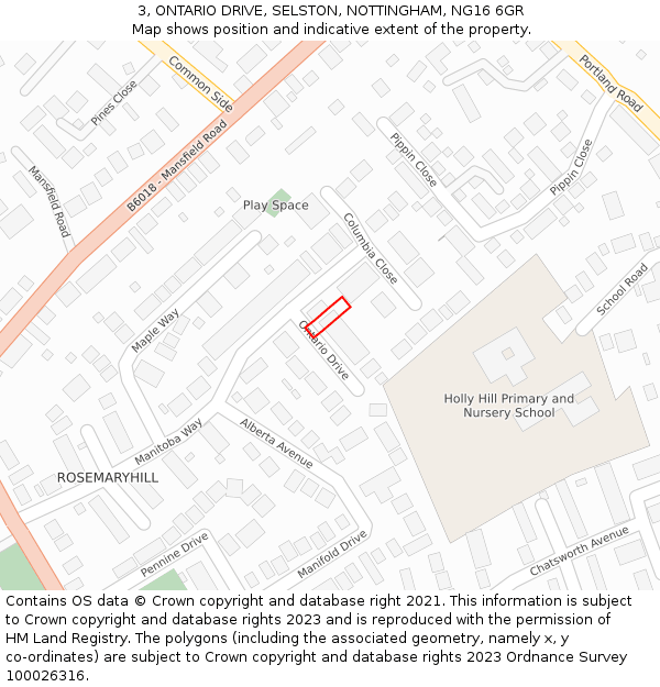3, ONTARIO DRIVE, SELSTON, NOTTINGHAM, NG16 6GR: Location map and indicative extent of plot