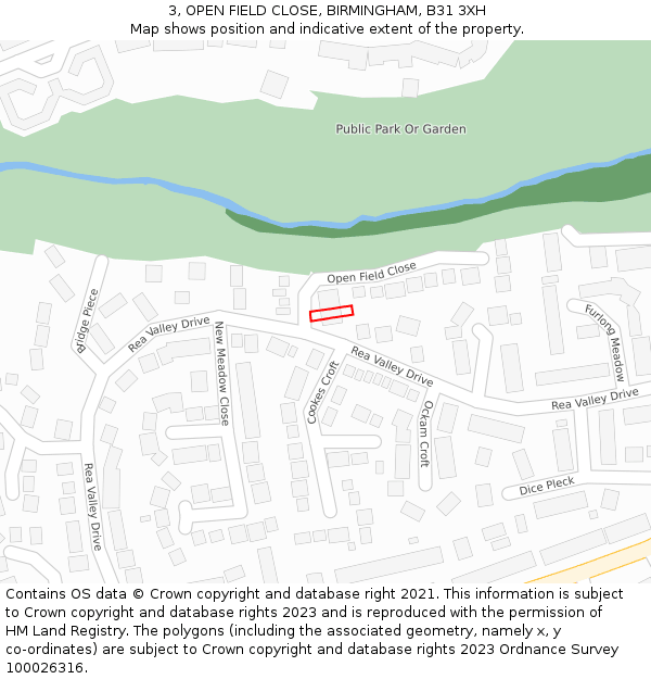 3, OPEN FIELD CLOSE, BIRMINGHAM, B31 3XH: Location map and indicative extent of plot