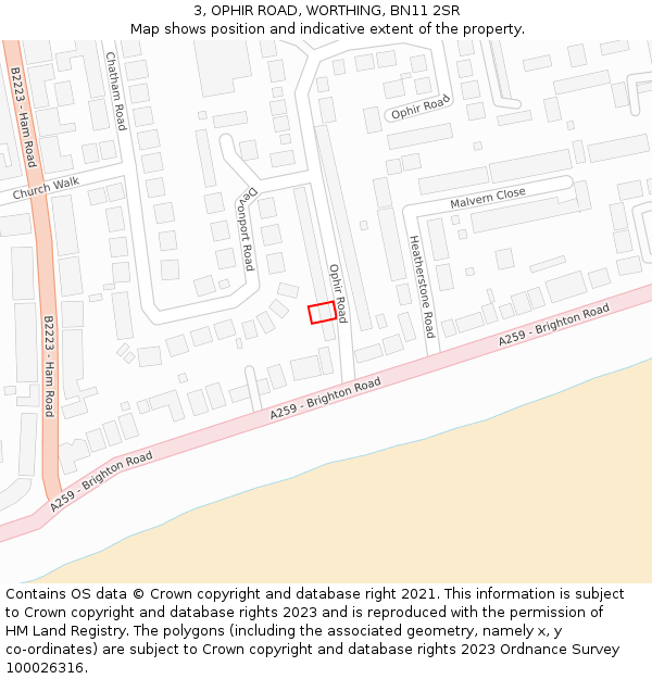3, OPHIR ROAD, WORTHING, BN11 2SR: Location map and indicative extent of plot