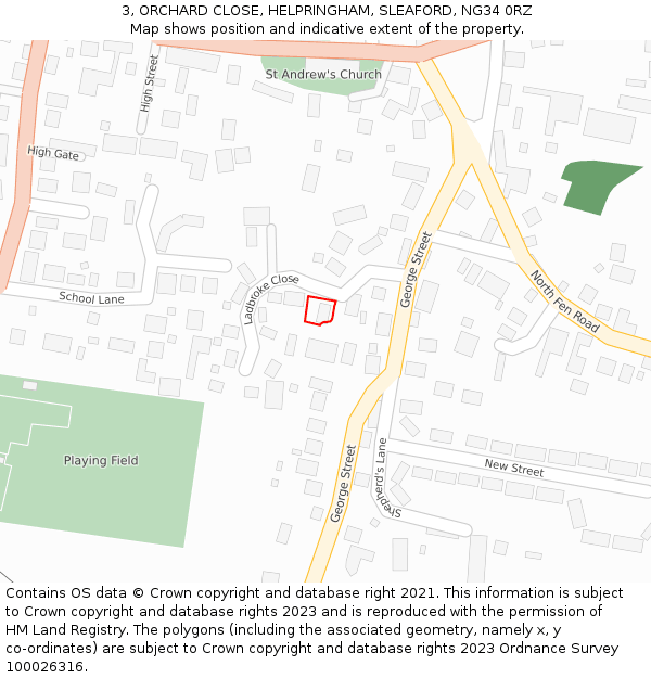 3, ORCHARD CLOSE, HELPRINGHAM, SLEAFORD, NG34 0RZ: Location map and indicative extent of plot