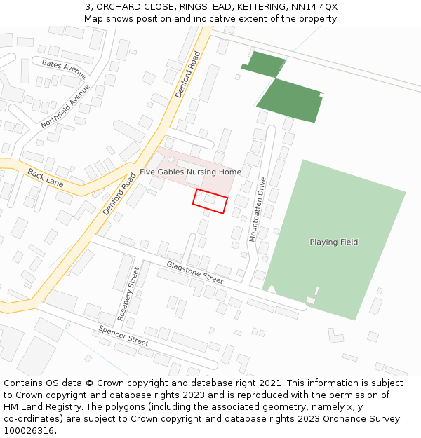3, ORCHARD CLOSE, RINGSTEAD, KETTERING, NN14 4QX: Location map and indicative extent of plot