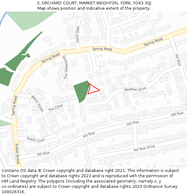 3, ORCHARD COURT, MARKET WEIGHTON, YORK, YO43 3QJ: Location map and indicative extent of plot
