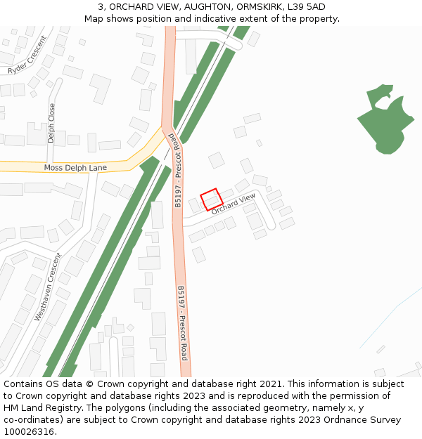 3, ORCHARD VIEW, AUGHTON, ORMSKIRK, L39 5AD: Location map and indicative extent of plot
