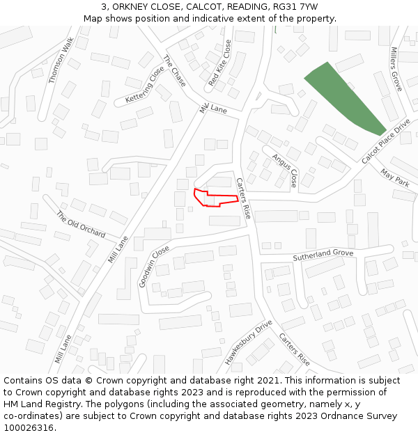 3, ORKNEY CLOSE, CALCOT, READING, RG31 7YW: Location map and indicative extent of plot
