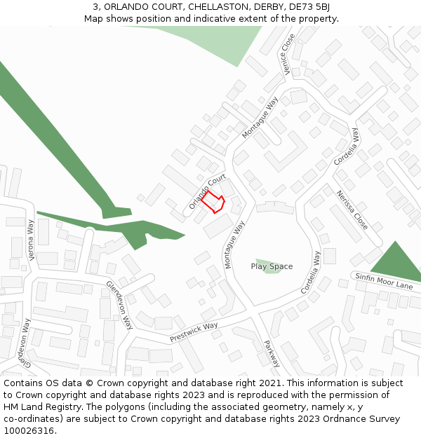 3, ORLANDO COURT, CHELLASTON, DERBY, DE73 5BJ: Location map and indicative extent of plot