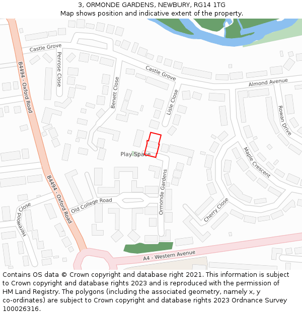 3, ORMONDE GARDENS, NEWBURY, RG14 1TG: Location map and indicative extent of plot