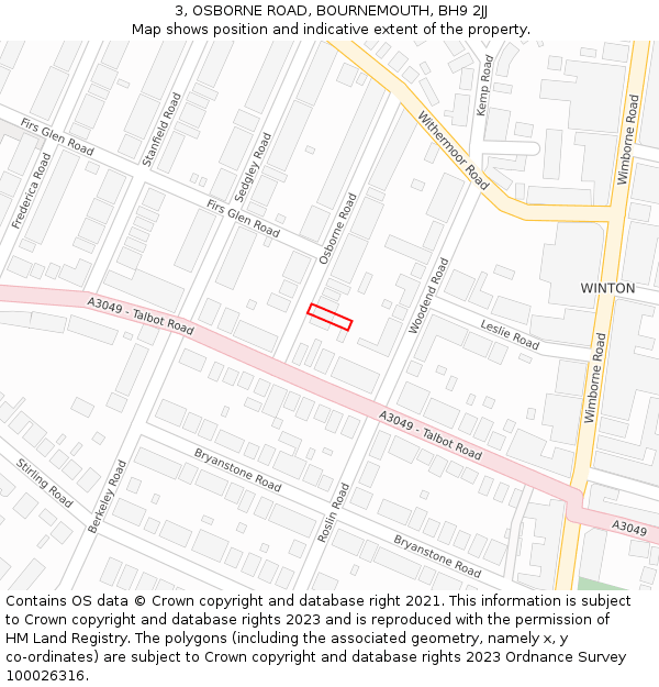 3, OSBORNE ROAD, BOURNEMOUTH, BH9 2JJ: Location map and indicative extent of plot