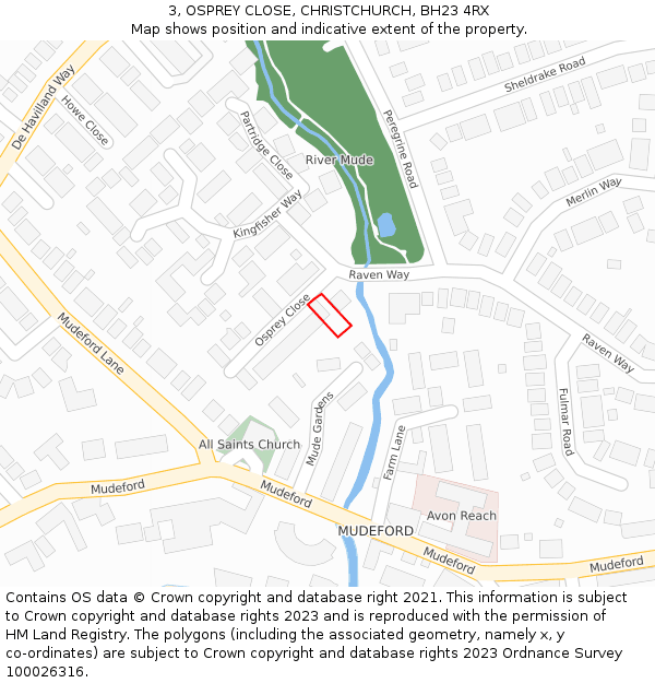 3, OSPREY CLOSE, CHRISTCHURCH, BH23 4RX: Location map and indicative extent of plot