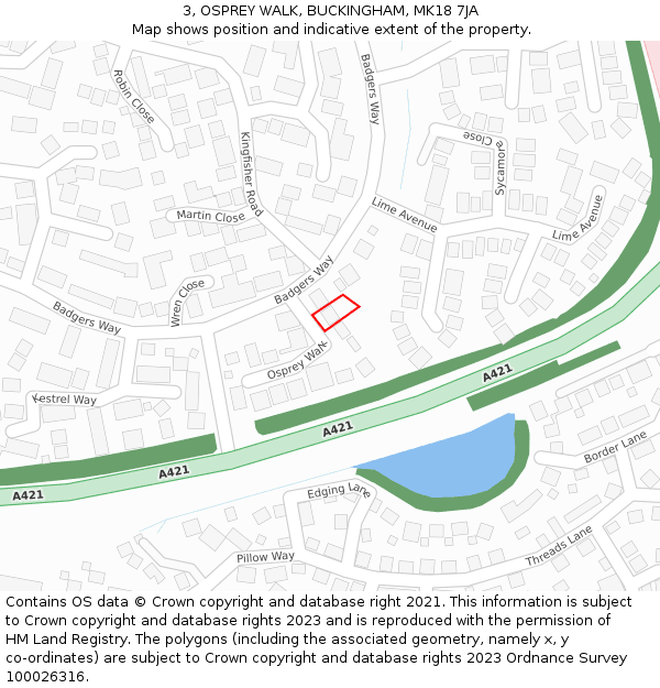 3, OSPREY WALK, BUCKINGHAM, MK18 7JA: Location map and indicative extent of plot