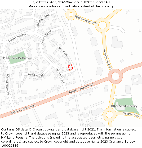 3, OTTER PLACE, STANWAY, COLCHESTER, CO3 8AU: Location map and indicative extent of plot