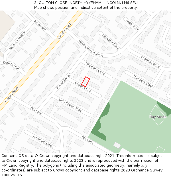 3, OULTON CLOSE, NORTH HYKEHAM, LINCOLN, LN6 8EU: Location map and indicative extent of plot