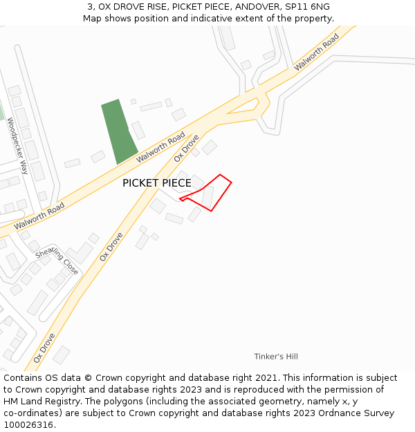 3, OX DROVE RISE, PICKET PIECE, ANDOVER, SP11 6NG: Location map and indicative extent of plot