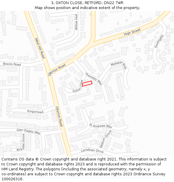 3, OXTON CLOSE, RETFORD, DN22 7WR: Location map and indicative extent of plot
