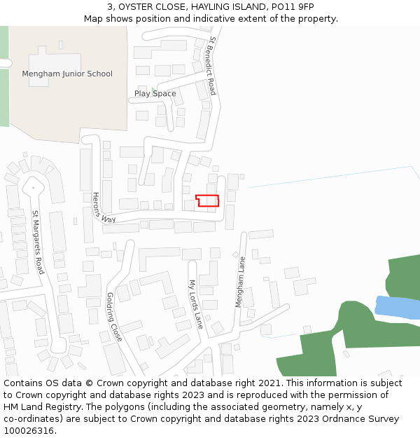 3, OYSTER CLOSE, HAYLING ISLAND, PO11 9FP: Location map and indicative extent of plot