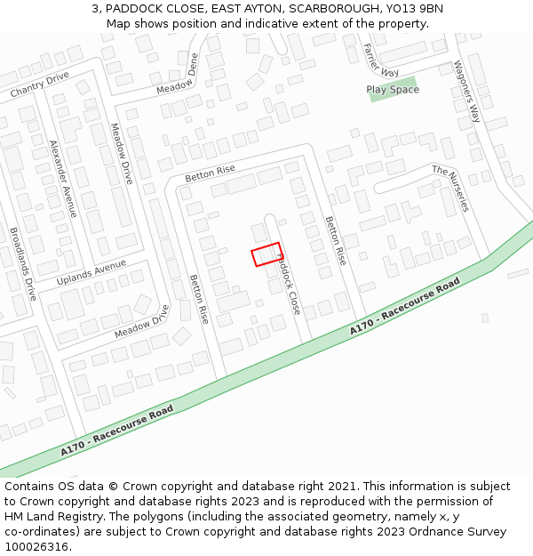 3, PADDOCK CLOSE, EAST AYTON, SCARBOROUGH, YO13 9BN: Location map and indicative extent of plot