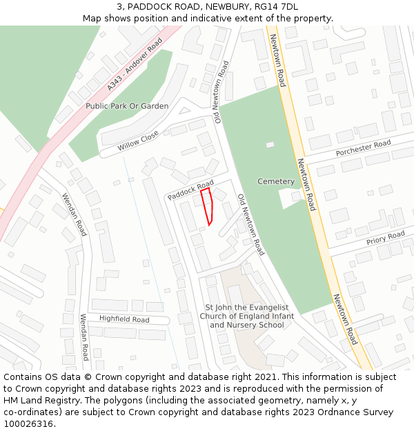3, PADDOCK ROAD, NEWBURY, RG14 7DL: Location map and indicative extent of plot